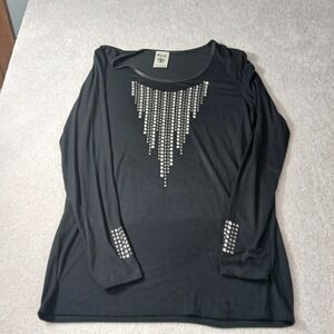 Vocal Tunic Top Womens Size 1X Black Rhinestones Witchy Blingy Goth USA Made